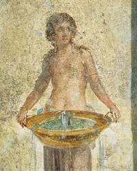 Vrouw die een emmer water draagt, detail, uit Pompeii, Fresco