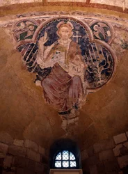 Christus in majesteit (in glorie). 13e-eeuwse fresco, crypte van de Kathedraal van Auxerre