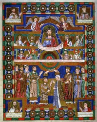 Kroning van Hendrik de Leeuw en zijn huwelijk met Mathilde, uit het Evangelie van Hendrik de Leeuw