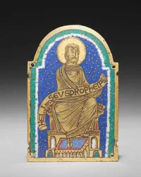Plaquette: Zittende profeet van een reliekschrijn: Heliseus