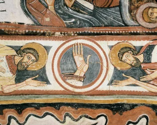Romaans kunst: De rechterhand van God en de patriarchen Elijah en Henoch (of Enoch). Detail.