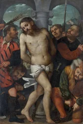 De geseling, keerzijde De Madonna van Barmhartigheid