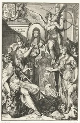 Allegorische frontispice met portret van Willem III