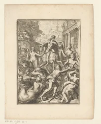 Allegorische voorstelling van Willem III te paard