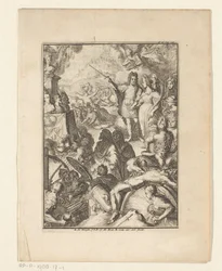 Stadhouder Willem III en Maria Stuart te midden van mythische figuren