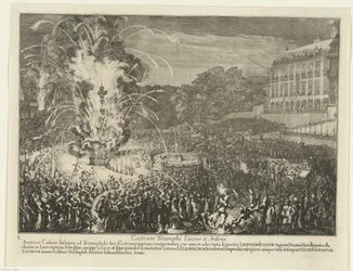 Vuurwerk in de paleistuin, 1686. Castrum Triumphi Lucens et Ardens. Intocht van Leopold I in Brussel na het verslaan van de Turken, 1686