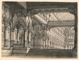 Toneelontwerp, interieur van gotische hal