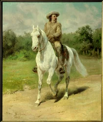 Portret van William Frederic Cody (1846-1917), bekend als Buffalo Bill, Amerikaanse soldaat, avonturier en ruiteracteur. Schilderij uit 1889 door Rosa Bonheur (1822-1899)