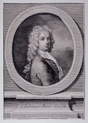 Portret van Antonio Maria Zanetti, Italiaanse cartoonist (Gravure)