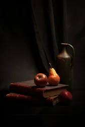Rustieke boeken en fruit