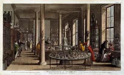 Interieur van een Wedgwood porseleinwinkel in Londen Lithografie door R. Ackermann