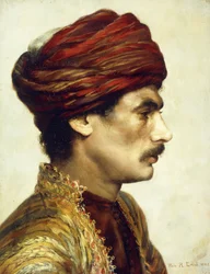 Profielportret van een man met een rode tulband, 1882
