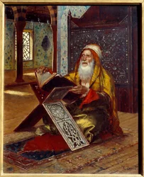 De lessenaar Een imam die de Koran leest. Schilderij door Rudolph (of Rudolphe) Ernst (1854-1932) 19e eeuw Nantes, Musee des Beaux Arts