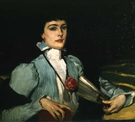 Portret van de vrouw van de kunstenaar met een waaier