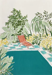 Ontspannende tuin bij het zwembad