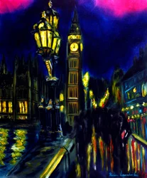 Avond London Westminster Bridge View, 2025 (olieverf op doek)