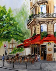 Café Corner Paris - met goudversiering, 2023 (olieverf op doek)