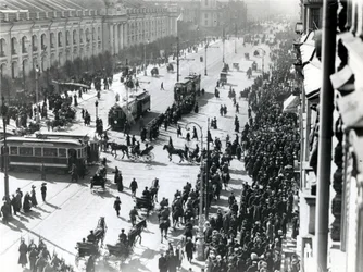 Demonstratie in St. Petersburg tegen het Lena-bloedbad in Siberië, april 1912