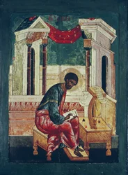 Icoon van Sint Lucas de Evangelist (tempera op paneel)