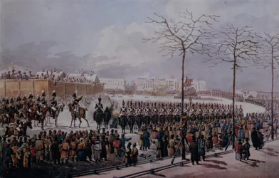 De Opstand van de Decembristen op het Senaatsplein, St. Petersburg op 14 december 1825