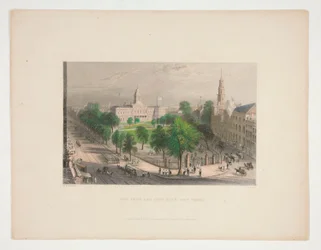 Het park en stadhuis, New York, illustratie voor Nathaniel Parker Willis