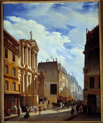 Gezicht op de rue Saint Honore en de kerk Saint Roch in Parijs in 1840 (olieverf op doek)