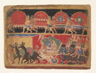 Krishna en de Kshatriya Meisjes gaan naar Dvaraka