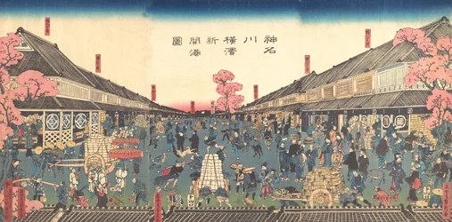 De pas geopende haven van Yokohama in de prefectuur Kanagawa, 2e maand, 1860