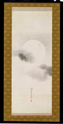 Hangende Rol die de Herfstmaan Afbeeldt, uit een Drieluik van de Drie Seizoenen, Japans, begin 19e eeuw