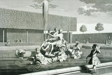 De fontein van Neptunus en Thetis in het Belvedere Paleis, Wenen, gegraveerd door Jakob Gottlieb Thelott, gepubliceerd c.1730-40