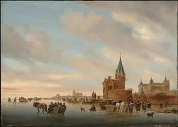 Winterlandschap met ijsplezier voor een Capriccio van de stad Arnhem