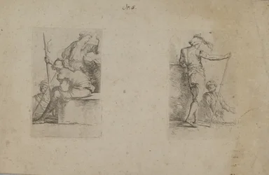 (Beeldjesreeks) Zittende man, op de rug gezien, bijl in de hand