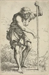 Een Oude, Haveloze Man met een Staf en een Grond aan zijn Heup, uit Figurina