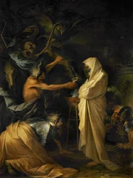 De schaduw van Samuël die aan Saul verschijnt bij de Pythoness van Endor ...