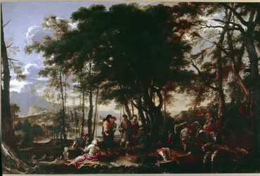 Het Filosofenbos. Schilderij door Salvator Rosa