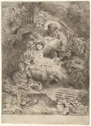 De geboorte van Christus met God de Vader en de Heilige Geest
