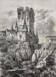 Alcazar van Segovia, Spanje, lithografie uit Poliorama Pittoresco, nr. 36, 12 april