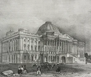 Gevel van het Capitool in Washington, VS, lithografie door Salvatore Puglia uit Poliorama Pittoresco, nr. 42, 28 mei