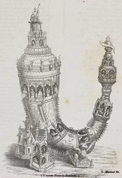 Gouden Hoorn van Tonder, Denemarken. Lithografie door Salvatore Puglia uit Poliorama Pittoresco