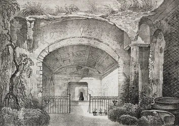 Hal in de oude villa van de Prins van Caposele in Formia, Lazio, Italië, lithografie door Salvatore Puglia uit Poliorama Pittoresco, nr. 23, 11 januari