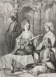 Harem in het Oosten, lithografie door Salvatore Puglia uit Poliorama Pittoresco, nr. 2, 19 augustus