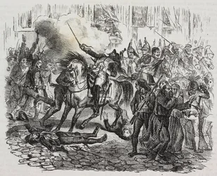 Opstand van Madrid, lithografie door Salvatore Puglia uit Geschiedenis van Napoleon door Cesare Malpica (1804-1848) uit Poliorama Pittoresco, nr. 47, 1 juli