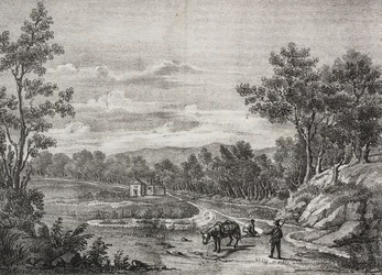 Bronnen van mineraalwater in het bos van Acerra, Campania, Italië, lithografie door Salvatore Puglia uit Poliorama Pittoresco, nr. 5, 7 september