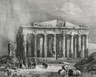 Parthenon, Akropolis van Athene, Griekenland, lithografie door Salvatore Puglia uit Poliorama Pittoresco, nr. 32, 19 maart