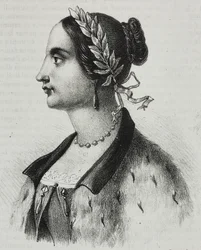 Portret van Laura Bassi Veratti (1711-1778), Italiaanse natuurkundige en academicus, lithografie door Salvatore Puglia uit Poliorama Pittoresco, nr. 4, 4 september