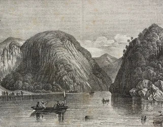 Rogers passage in Lake George, Verenigde Staten van Amerika, lithografie door Salvatore Puglia uit Poliorama Pittoresco, nr. 33, 25 maart