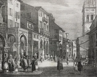 Koninklijke Weg, Corfu, Griekenland, lithografie uit Poliorama Pittoresco, nr. 23, 11 januari