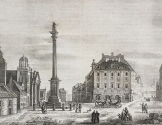 Zuil van Sigismond, ter herdenking van koning Sigismund III Vasa (1566-1632), Warschau, Polen, uit Poliorama Pittoresco, nr. 46, 21 juni