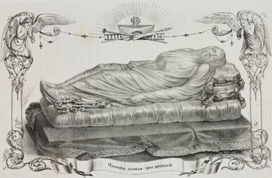 Gesluierde Christus door Giuseppe Sanmartino (circa 1720-1793), Cappella Sansevero, Napels, Campania, Italië, lithografie door Salvatore Puglia uit Poliorama Pittoresco, nr. 33, 26 maart