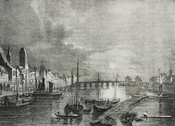 Uitzicht op Frankfurt, Duitsland, lithografie door Salvatore Puglia uit Poliorama Pittoresco, nr. 19, 18 december